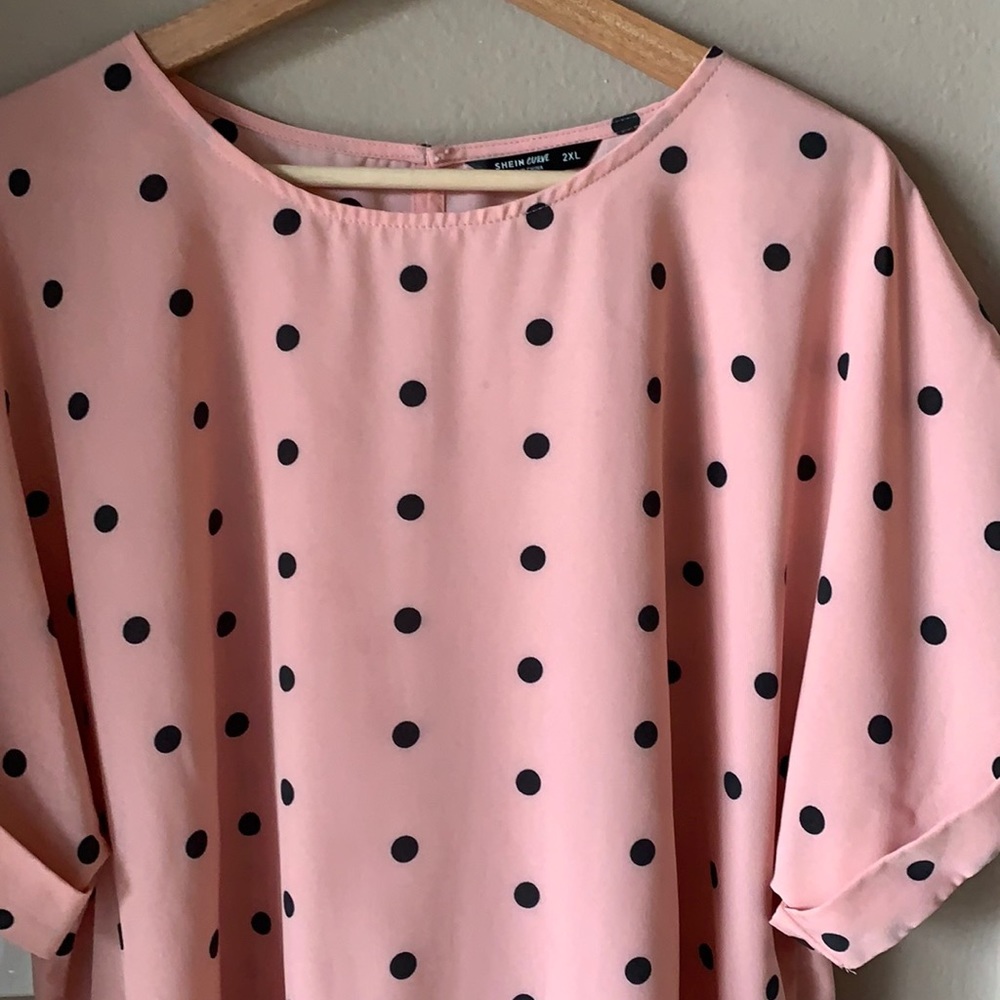 Plus Size SHEIN Pink Polka Dot High Low Top